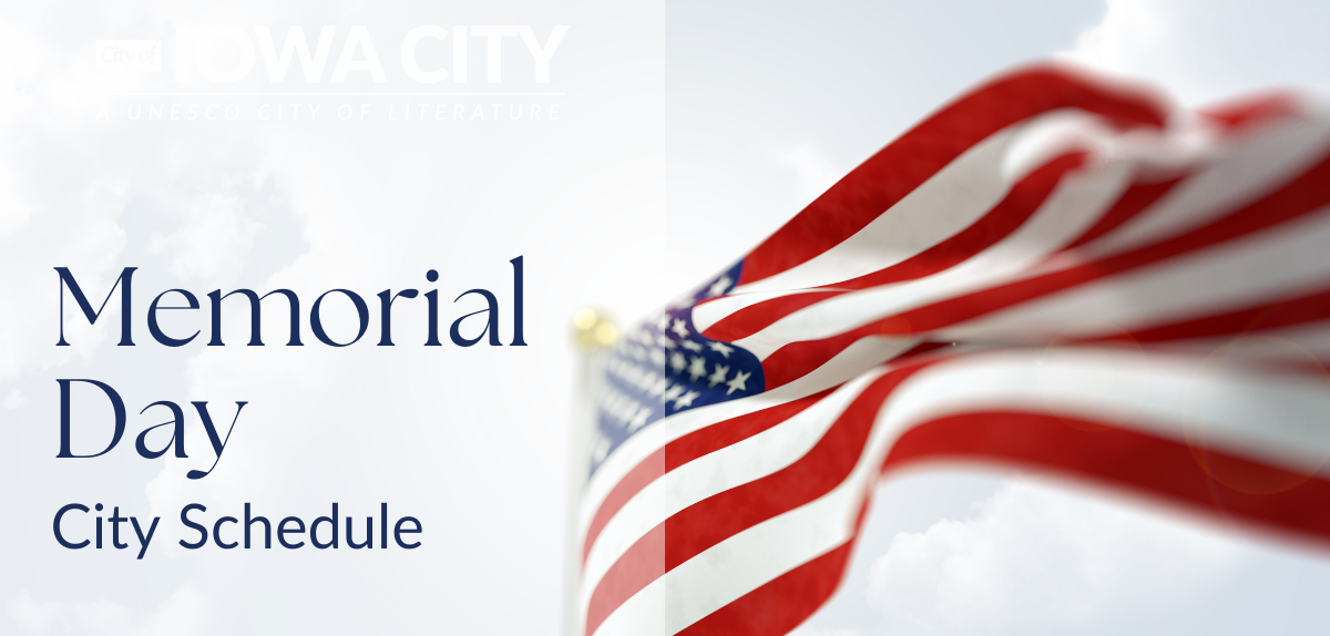 A Memorial Day graphic is shown with a flag. 