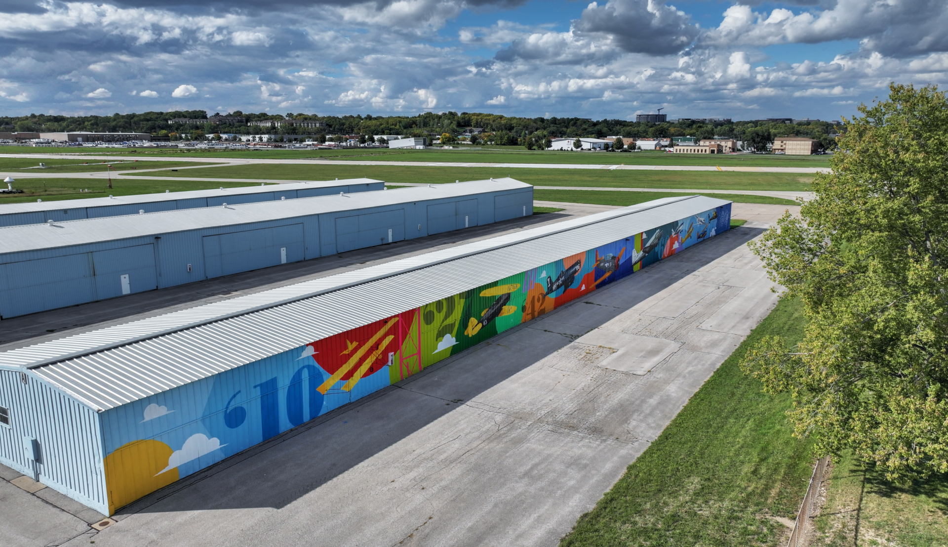 Iowa City Airport mural is shown. 
