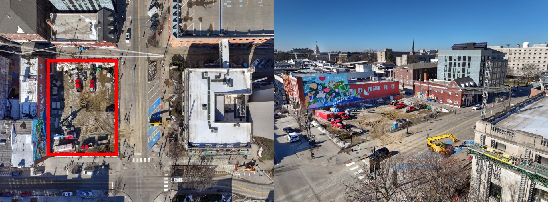 Aerial and street view photos of vacant lot at 21 South Linn Street